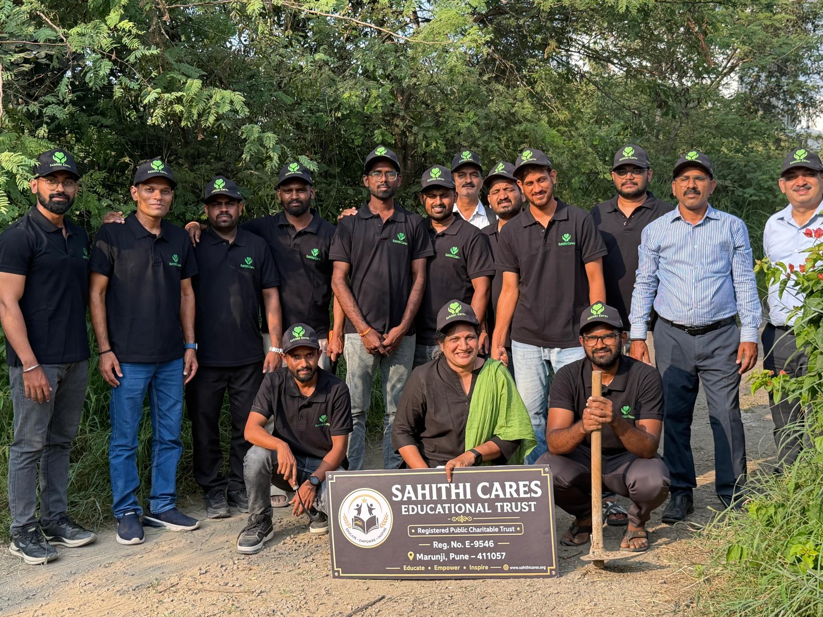 Sahithi Cares Educational Trust volunteer team at a plantation drive in Pune